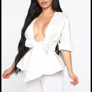 Fashion Nova white Bow tie Peplum Top